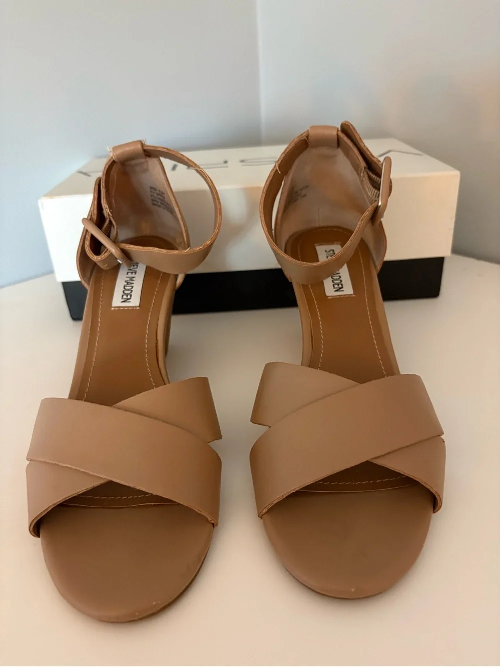 Steve Madden Nude Tan Crisscross Ankle-Strap Wedge Sandals